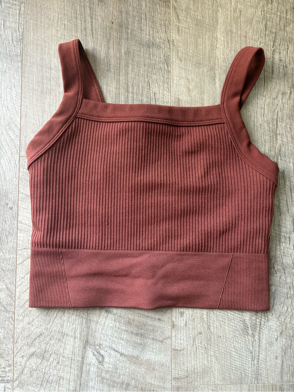 YPB Ribbed Square-Neck Crop Tank — Rust